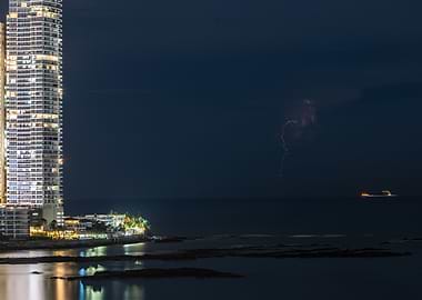 Lightning Strike Over Cityscape
