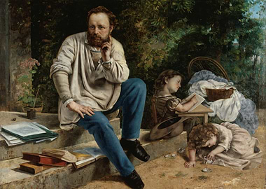 Man with Two Children in Garden