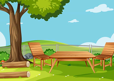 Wooden Table and Chairs in a Park