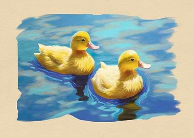 Two Ducklings Swimming