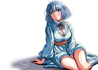 Anime Girl in Blue Dress