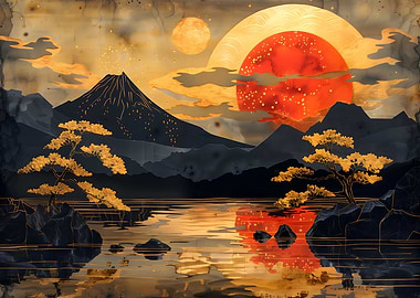 Japanese Mountain Sunset Japanese Asian Landscape