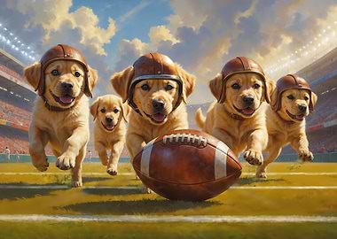 Golden Retriever Pups Old School Football
