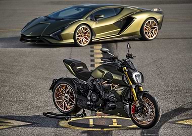 Green Lamborghini & Ducati Motorcycle