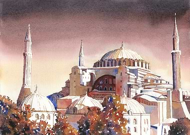 Hagia Sophia Mosque Watercolor Istanbul