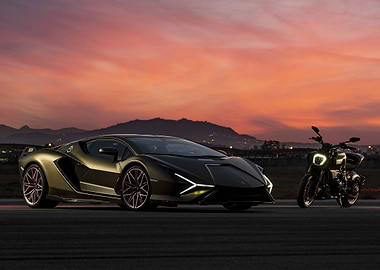 Lamborghini & Ducati at Sunset