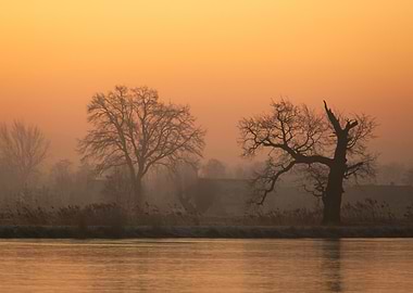 Misty River at Sunset