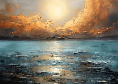 Gilded Sunset Over Copper Patina Seas