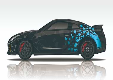 Black Sports Car with Blue Design