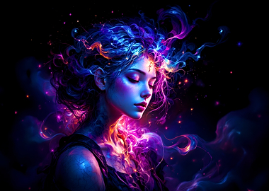 Mystical Woman with Glowing Hair