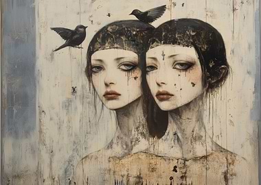Twin Portraits with Birds