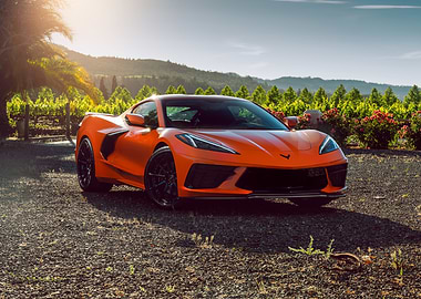 Orange Corvette in Vineyard