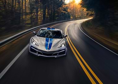 White Corvette on Winding Road