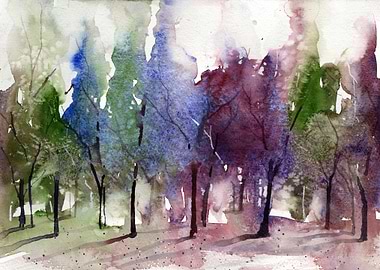 Watercolor Forest Scene