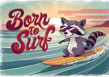 Raccoon Surfing Sunset