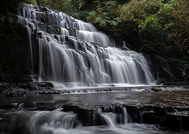 Waterfall in Lush Forest
