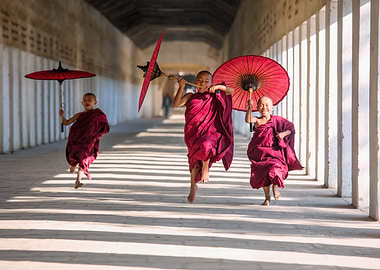 Buddhist Monks Running Myanmar