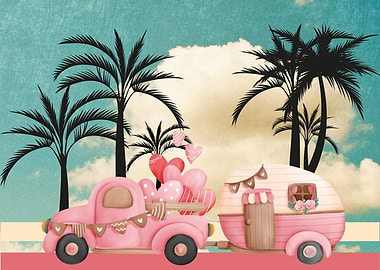 Pink Camper and Truck