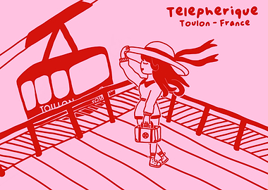 Toulon Cable Car France Travel Illustration