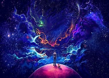 Cosmic Landscape with Man and Dog