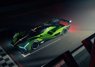 Green Race Car on Track