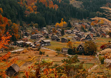 Japanese Mountain Village in Autumn