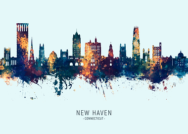 New Haven Skyline Watercolor