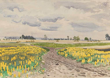 Watercolor Field Landscape