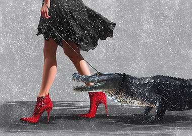 Woman Walking Alligator