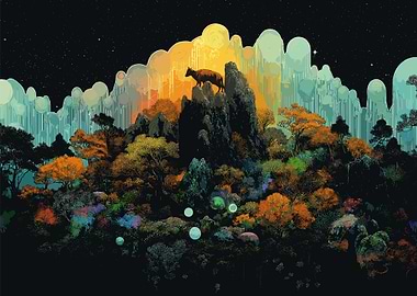 Night Forest with Animal