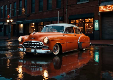 Classic Car in City Rain