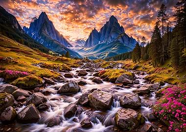 Mountain Stream Sunset