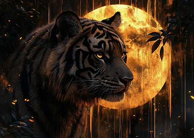 Tiger Under Full Moon