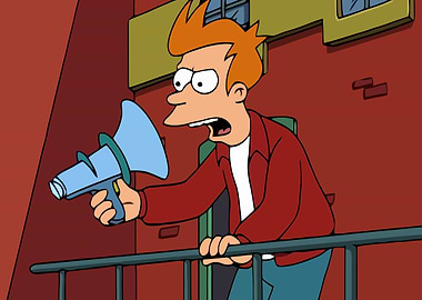 Fry Yelling with Megaphone
