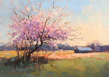 Spring Awakening - Spring Landscape with Blooming Tree