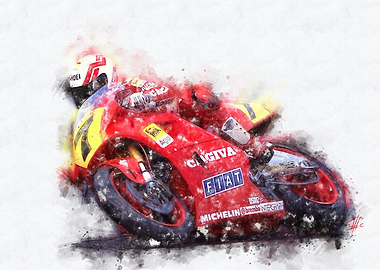 Eddie Lawson, Cagiva Motorcycle Watercolor