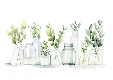 Green Greenery in Glass Vases