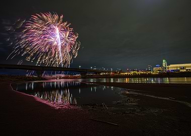 Fireworks Over Cityscape