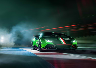 Green Lamborghini on Track