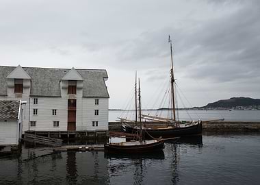 Wooden Boats Docked at Harbor in Norway