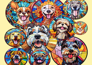 Stained Glass Dog Portraits