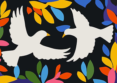 Minimal Two White Doves in Flight