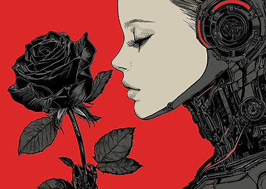 Cyborg Woman with Rose