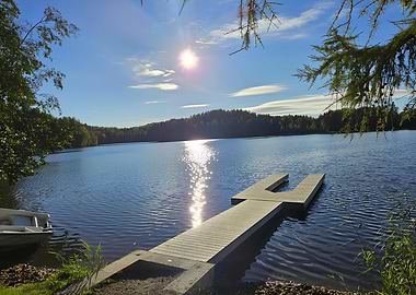 Lake Dock and Sunny Sky