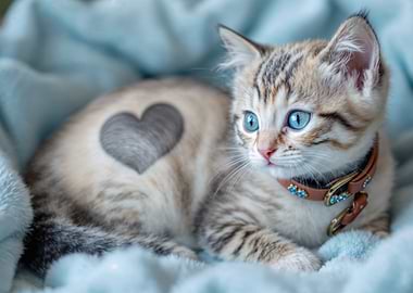 Adorable Tabby Kitten with Heart Marking – Cute Cat Art