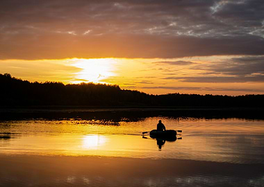 Sunset Rowboat Silhouette