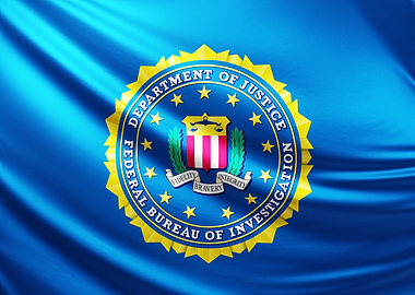 FBI Seal on Blue Flag, realistic flag of the fbi