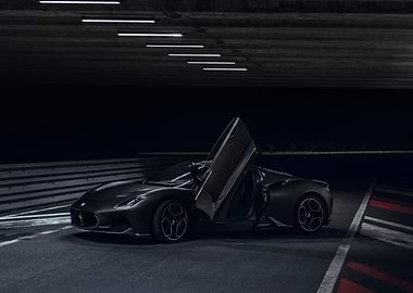 Black Sports Car in Garage