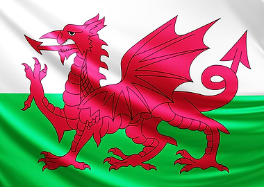 Welsh Dragon Flag, realistic flag of Wales