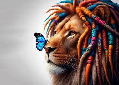 Lion with Dreads and Butterfly